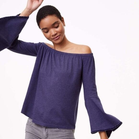 LOFT Tops - LOFT Velvet Trim Off Shoulder Bell Sleeve Top